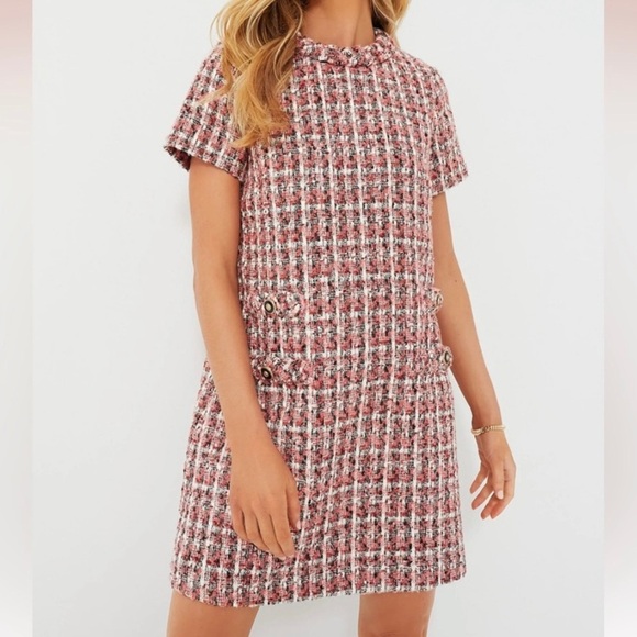 Tuckernuck Tweed Jackie Short Sleeve Dress-Magnolia Red/White/Black-Womens M-NEW - Picture 1 of 10